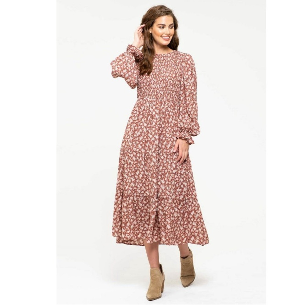 Blu Pepper Smocked Midi Dress